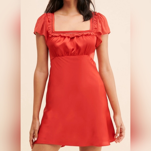 Free People Women's Violet Visions Short Flutter Sleeve Mini Dress, Red, Size 8 - Picture 3 of 12